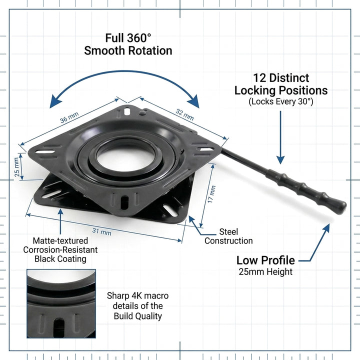 Talamex Swivel Seat Base Coated Black With Lock 360 Rotation 12 Position 75889016