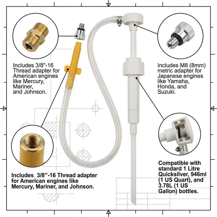 Outboard Gearbox Lube Oil Pump Universal Kit + Adapters Yamaha Honda Tohatsu