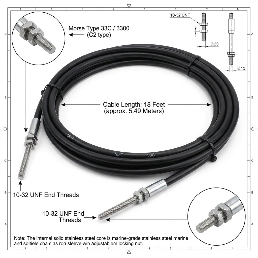18ft Outboard Remote Throttle Gear Control Cable Yamaha Suzuki Tohatsu 33C