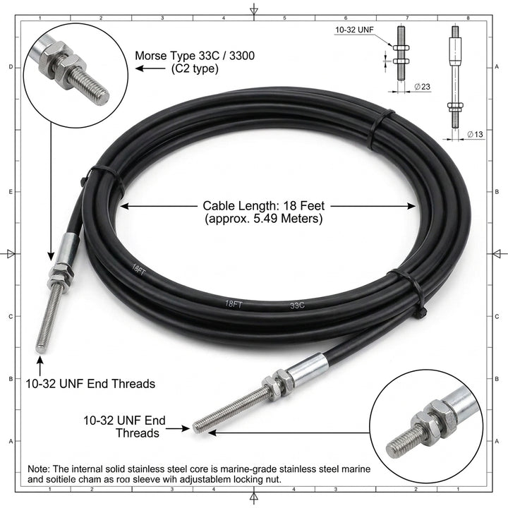 18ft Outboard Remote Throttle Gear Control Cable Yamaha Suzuki Tohatsu 33C