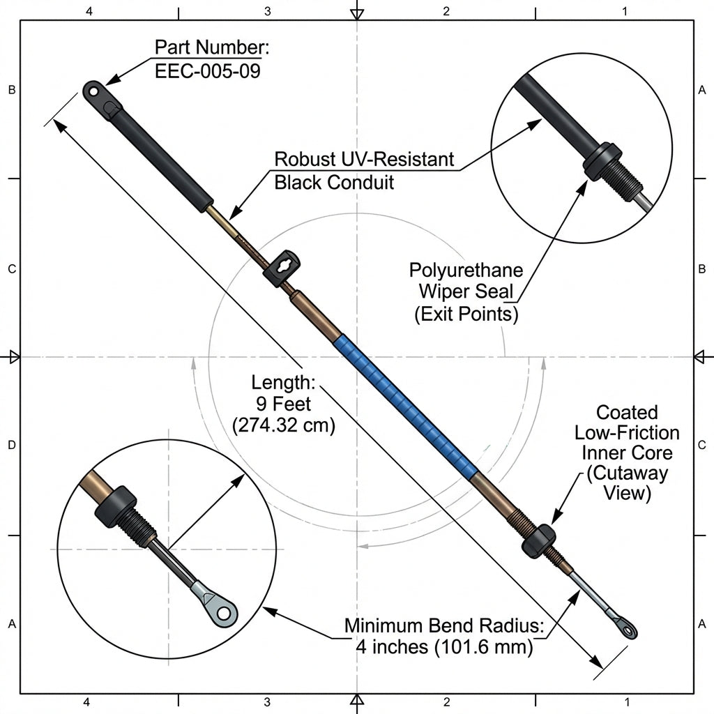 Edge 9ft Mercury Mercruiser Control Cable 274cm Gen I CCX17909 850716A9