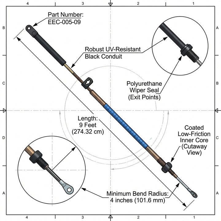 Edge 9ft Mercury Mercruiser Control Cable 274cm Gen I CCX17909 850716A9