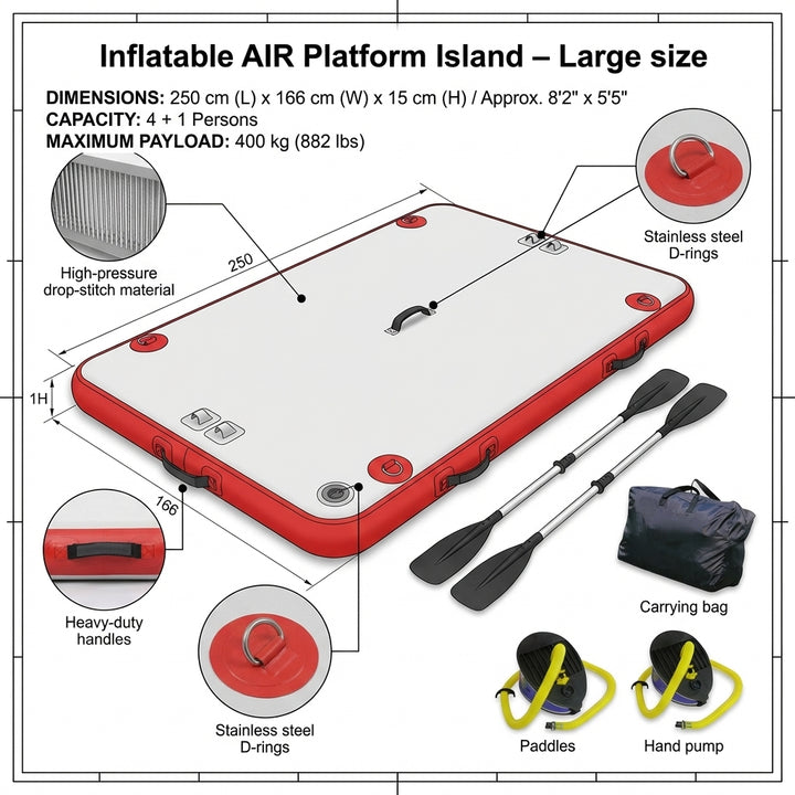 Large Inflatable Floating Dock Air Platform Island 2.5m x 1.6m Boat Swim Deck