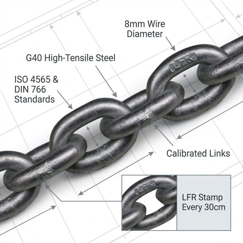 Lofrans 8mm Anchor Chain Galvanised G40 ISO 4565 DIN 766 Calibrated 723131