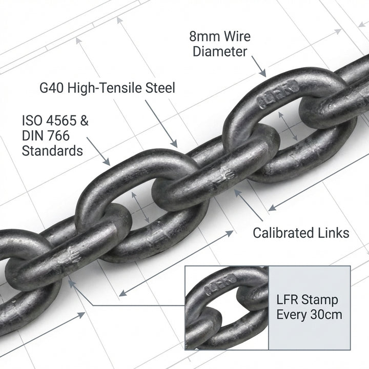 Lofrans 8mm Anchor Chain Galvanised G40 ISO 4565 DIN 766 Calibrated 723131