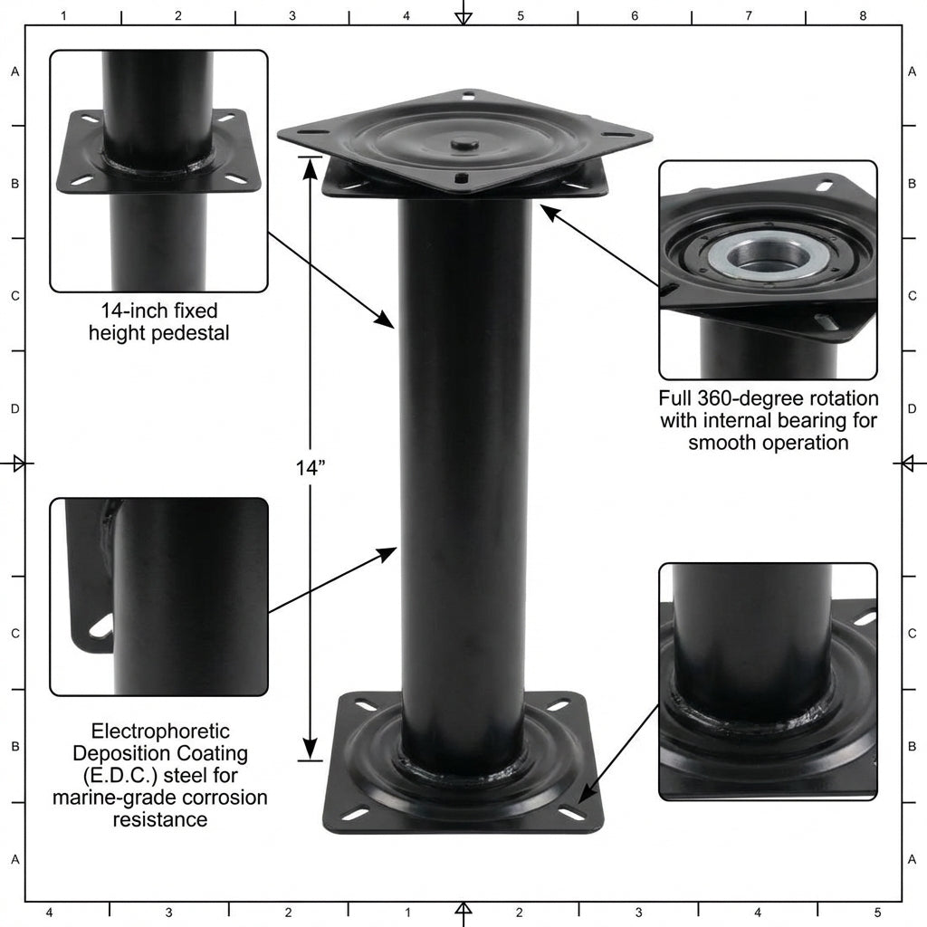14" Boat Seat Pedestal 360° Swivel Black Steel Marine Mount Caravan Universal