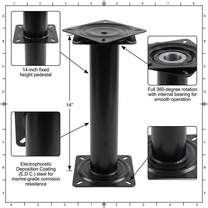 14" Boat Seat Pedestal 360° Swivel Black Steel Marine Mount Caravan Universal