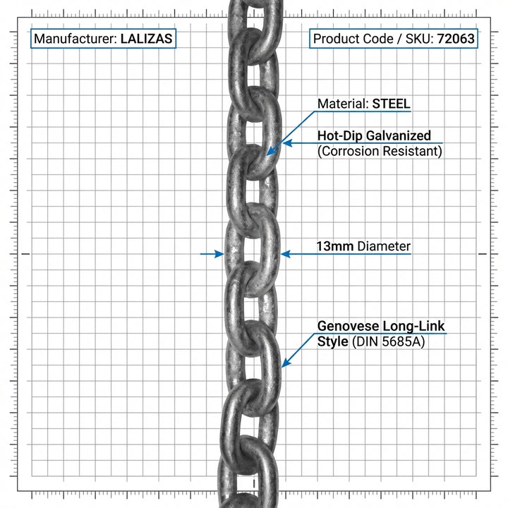 13mm Hot-Dip Galvanized Chain DIN 5685A Genovese Marine Mooring Lalizas 72063