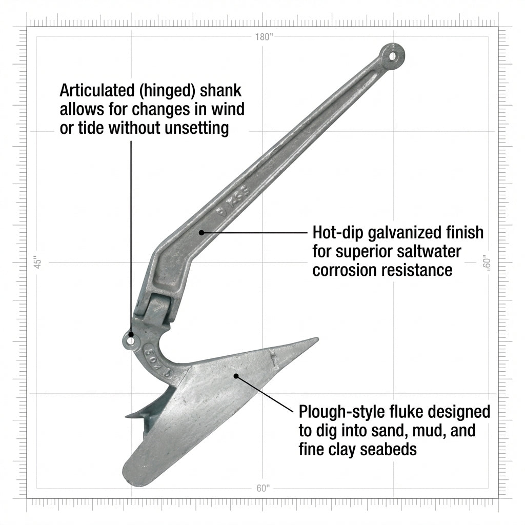 Talamex Galvanized Plough Anchor - CQR Style Boat Mooring 7kg 9kg 12kg 15kg 22kg