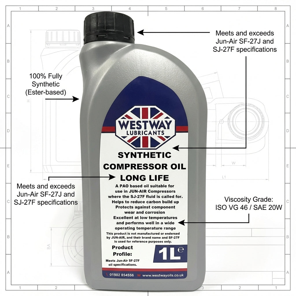 Synthetic Compressor Oil for Jun-Air SJ-27F Replacement 1L SJ27F 4062100