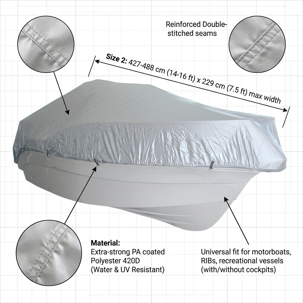 Boat Cover Size 2 Heavy Duty Marine Grade UV Waterproof Storage & Trailering