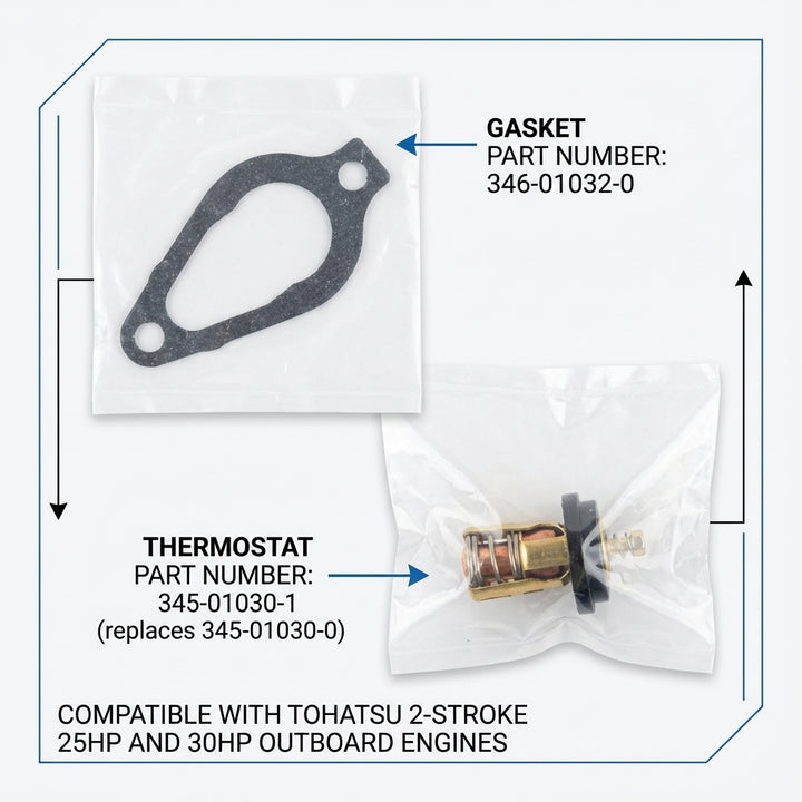 Genuine Tohatsu Thermostat Gasket Set 345-01030-1 346-01032-0 25hp 30hp 2-Stroke