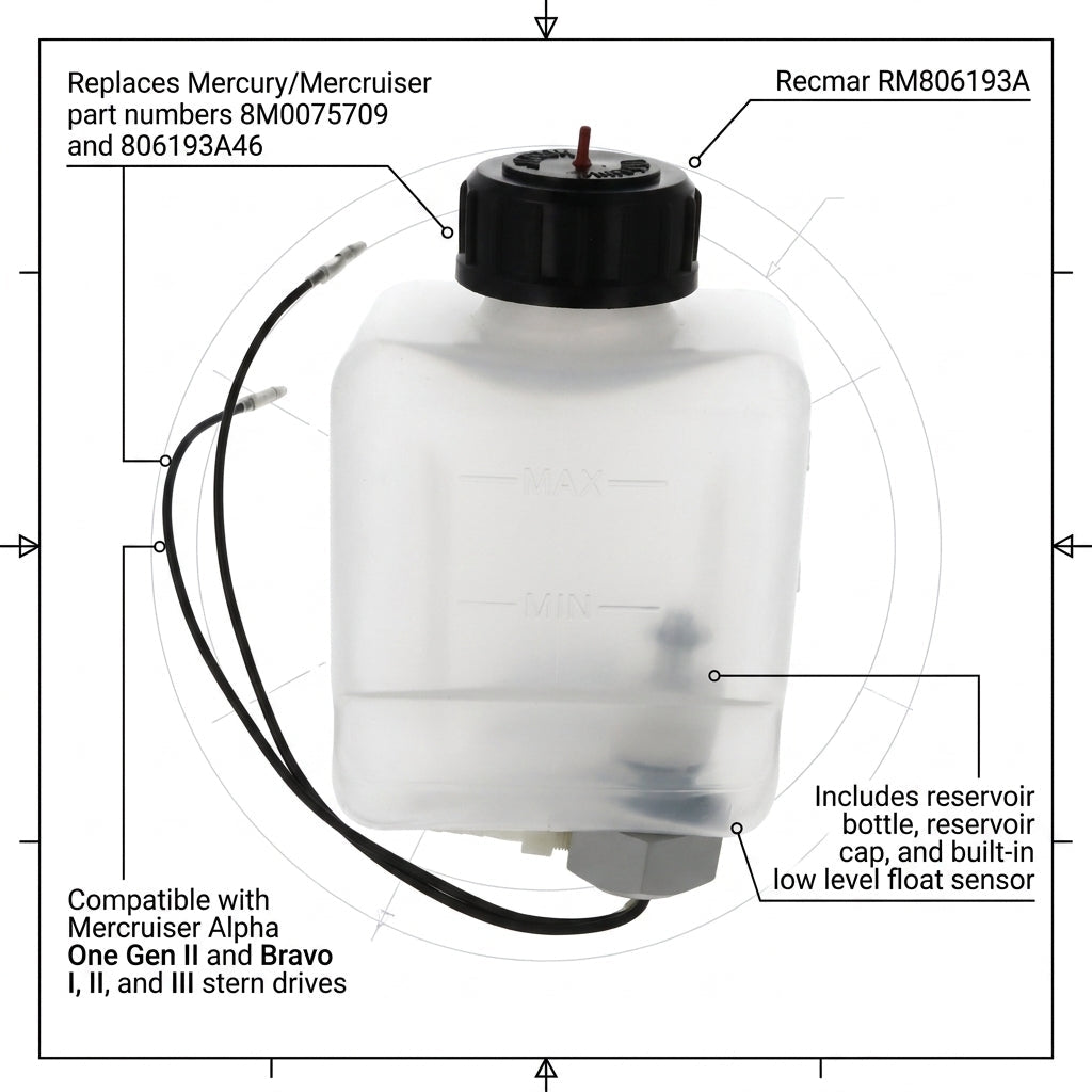 MerCruiser Gear Lube Monitor Bottle 8M0075709 806193A46 Alpha One Gen 2 Bravo