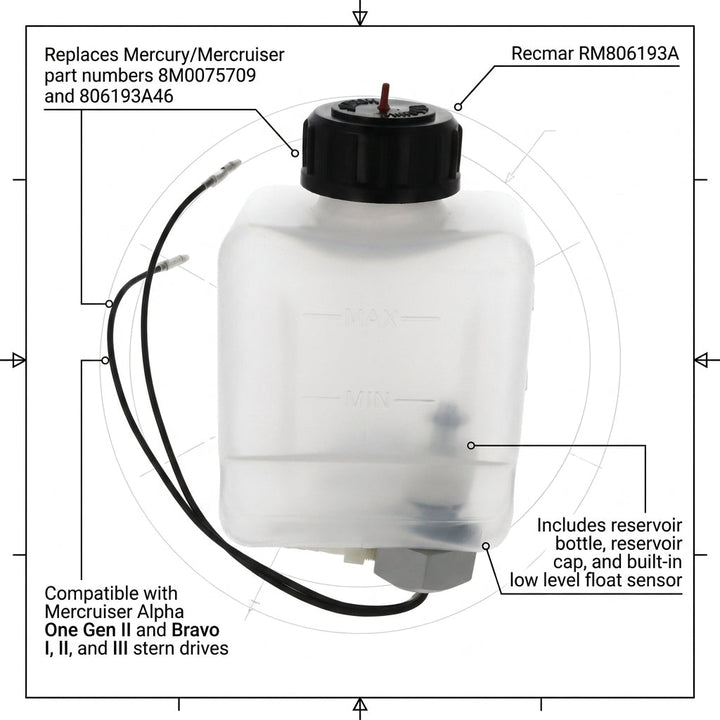 MerCruiser Gear Lube Monitor Bottle 8M0075709 806193A46 Alpha One Gen 2 Bravo
