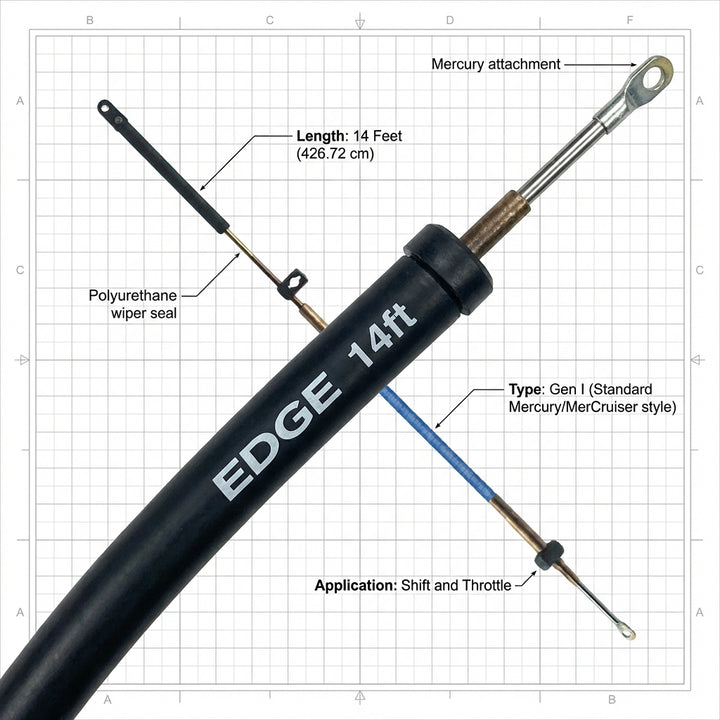 Mercury Mercruiser 14ft Control Cable Edge Series High Flex 426.72cm Gen I