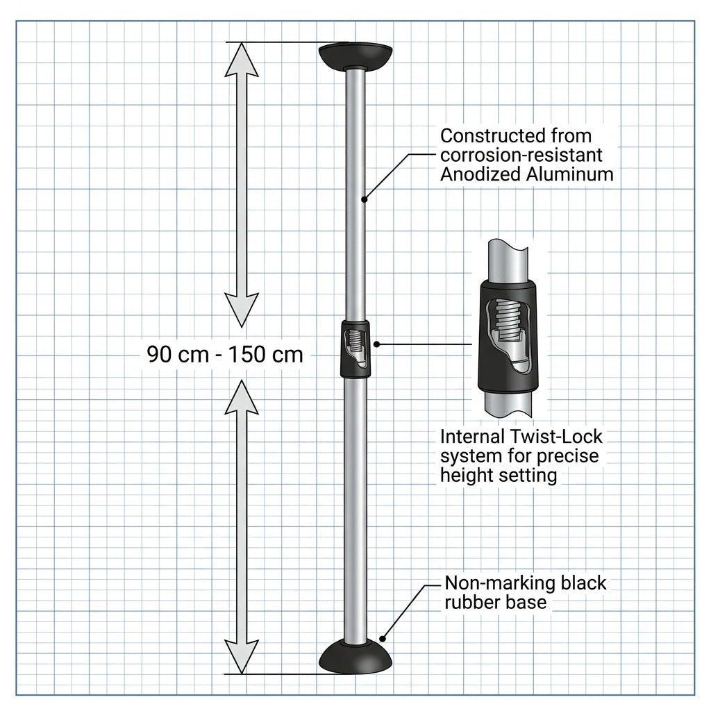 Adjustable Boat Cover Support Pole Telescopic 90-150cm Aluminum Awning Prop