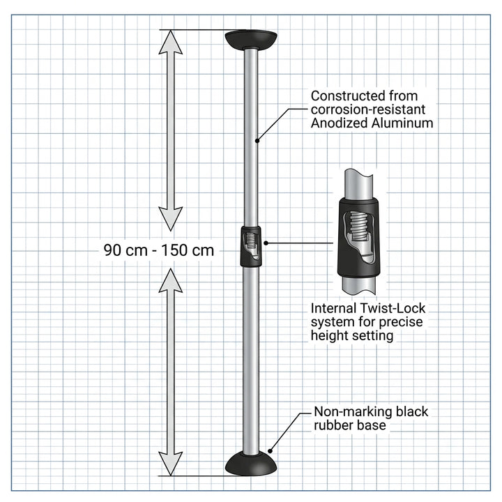 Adjustable Boat Cover Support Pole Telescopic 90-150cm Aluminum Awning Prop