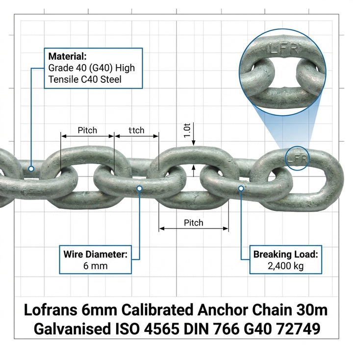 CALIBRATED Hot 6mm Hot-Dip Galvanised Chain, 60m Reel | 4Boats