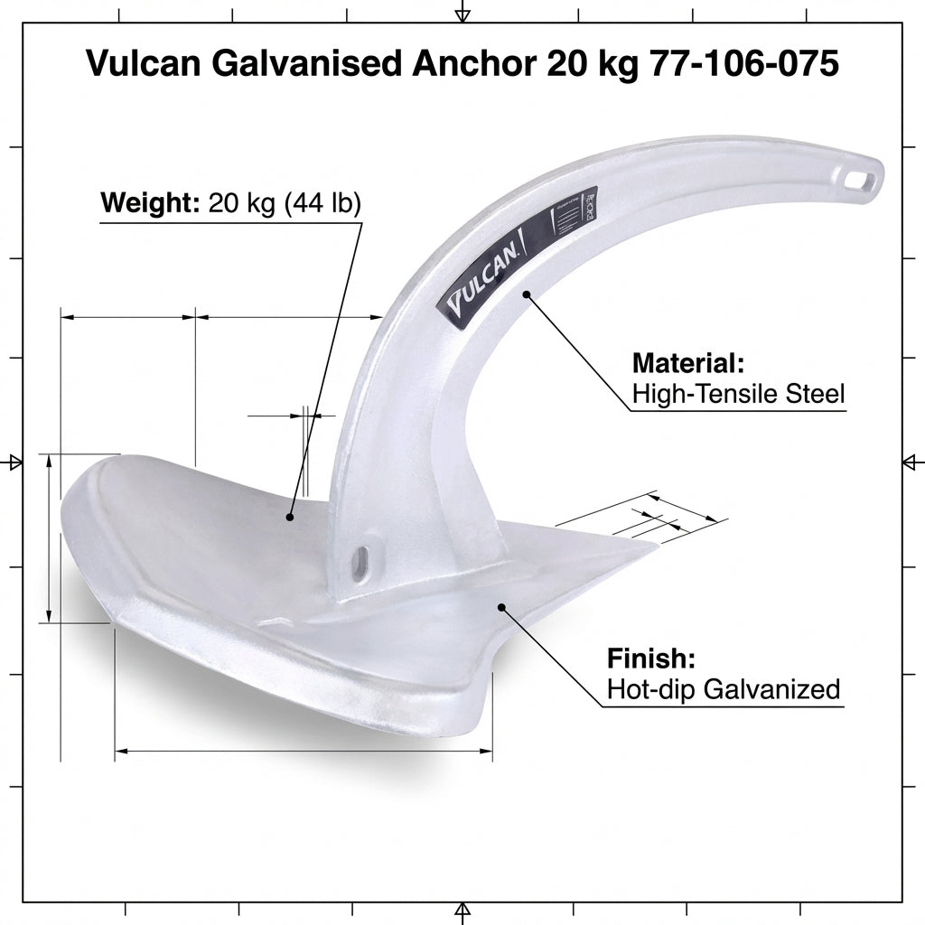 Rocna Vulcan Galvanised Anchor 20kg 44lb High Holding Power 77-106-075 Boat