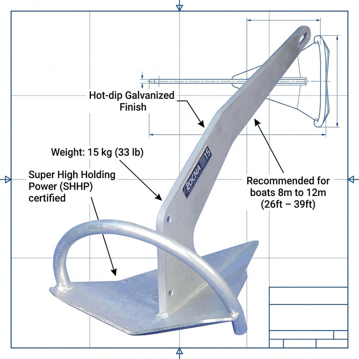 Rocna 15kg Galvanized Anchor | 33lb Original Boat Anchor 77-106-035