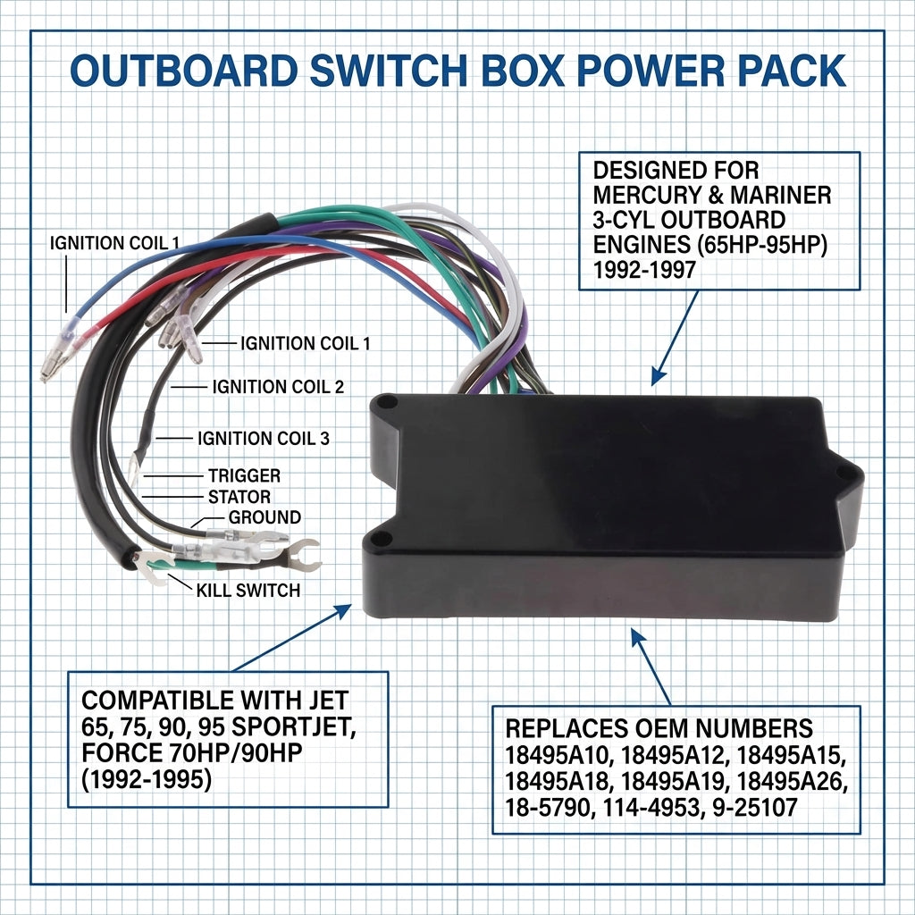 Mercury Outboard Switch Box Power Pack 65-95HP 3-Cyl 1992-97 18495A10 18495A12