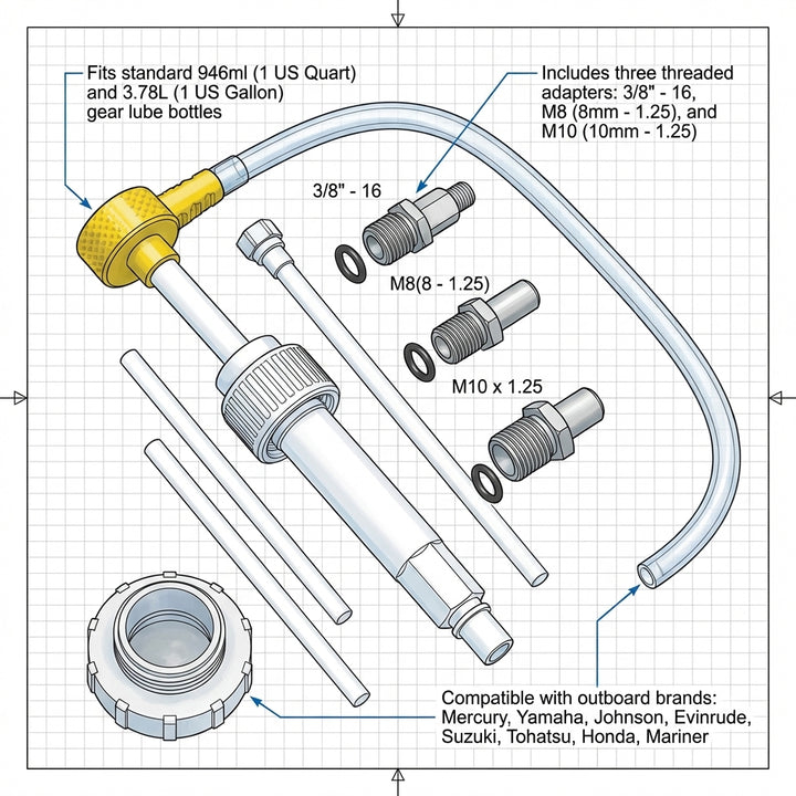 1L WestWay GEAR OIL CHANGE KIT INCL FILLING PUMP FOR YAMAHA OUTBOARD