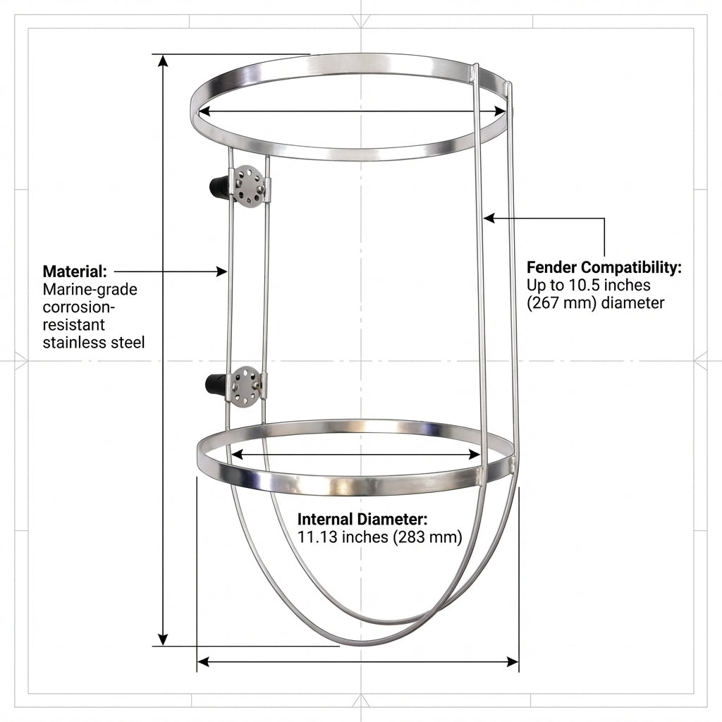 Stainless Steel Single Boat Fender Holder for 10.5" Fender Rail Mount