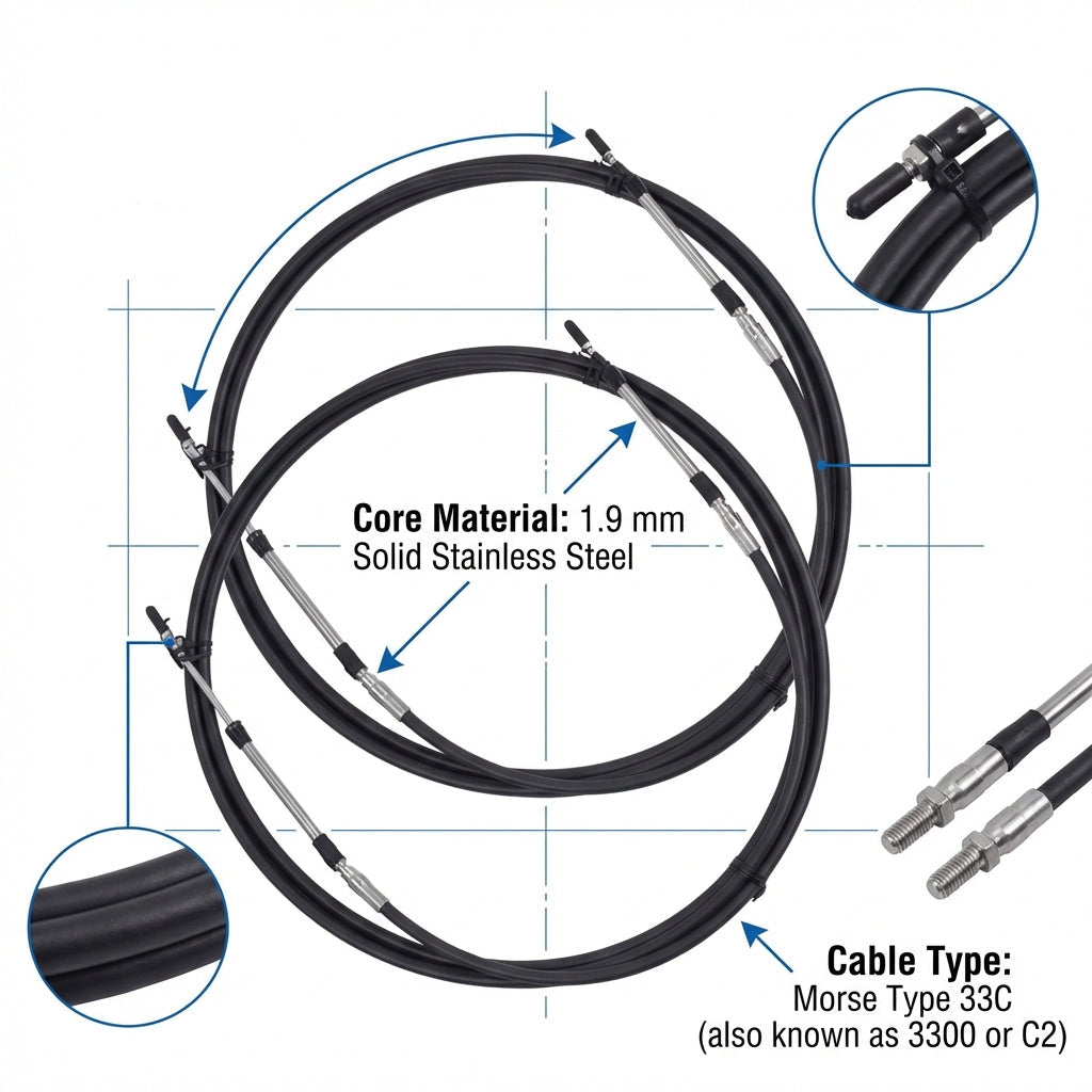 10ft Pair Outboard Gear/Throttle Control Cable 33C for Yamaha Suzuki Tohatsu C2 Type