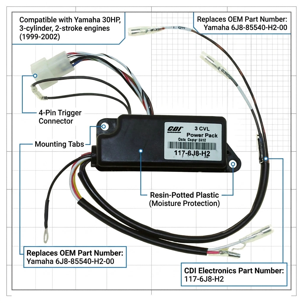 Yamaha 3-Cylinder CDI Module 6J8-85540-H2 (117-6J8-H2) | 4Boats