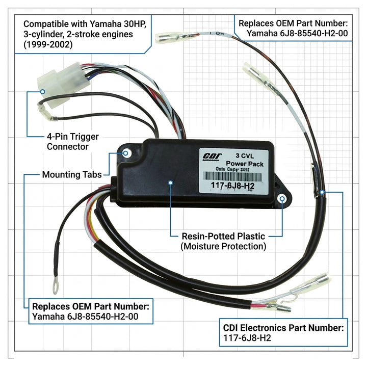 Yamaha 3-Cylinder CDI Module 6J8-85540-H2 (117-6J8-H2) | 4Boats