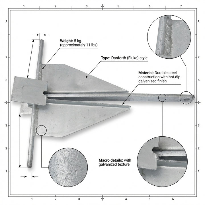 Anchor hot-dip galvanised Danforth 5 kg | 4Boats