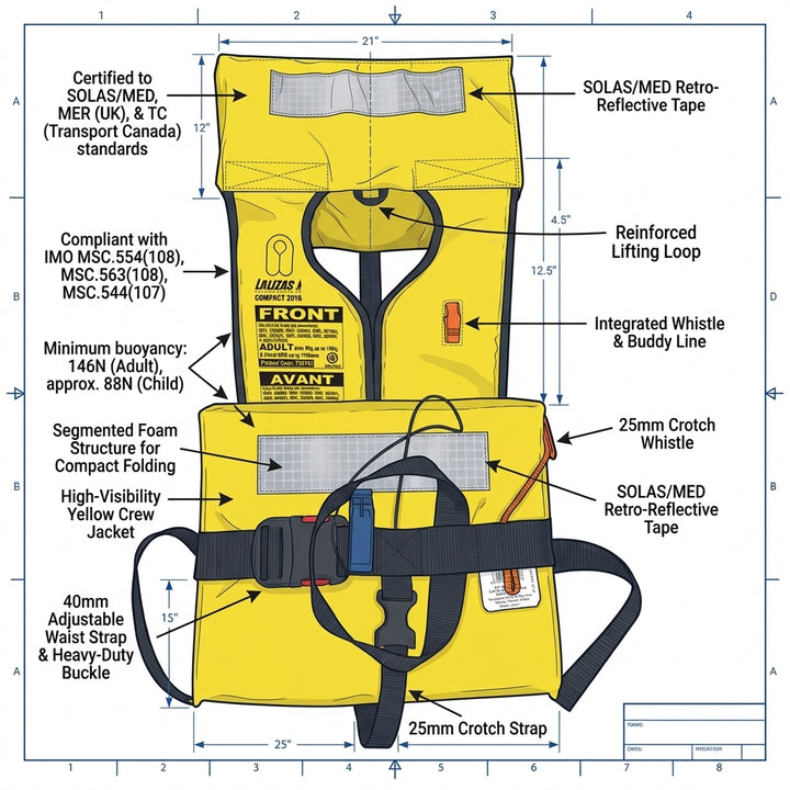 Lalizas Compact Folding Lifejacket SOLAS MED MER TC Marine Safety Vest Yellow