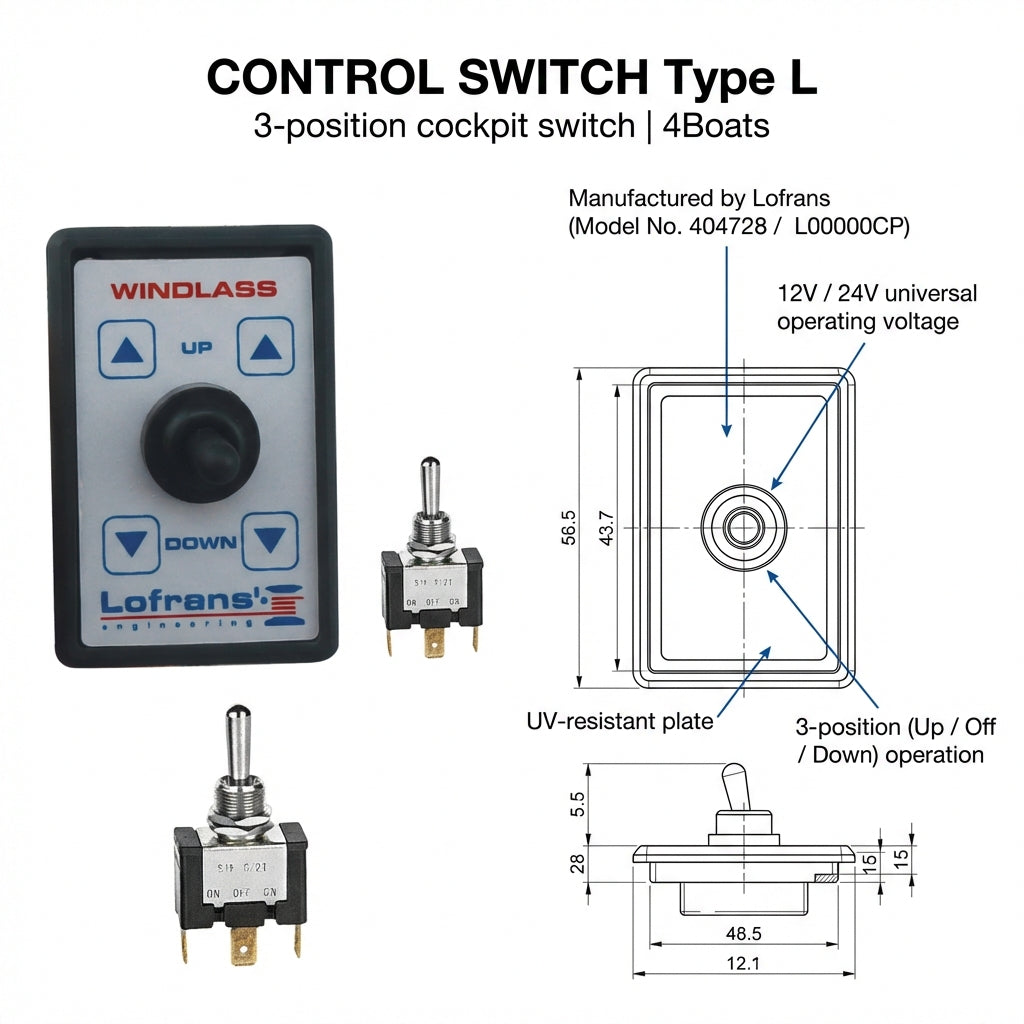 Lofrans 404728 Cockpit Control Switch Type L - Up-Off-Down Windlass Toggle