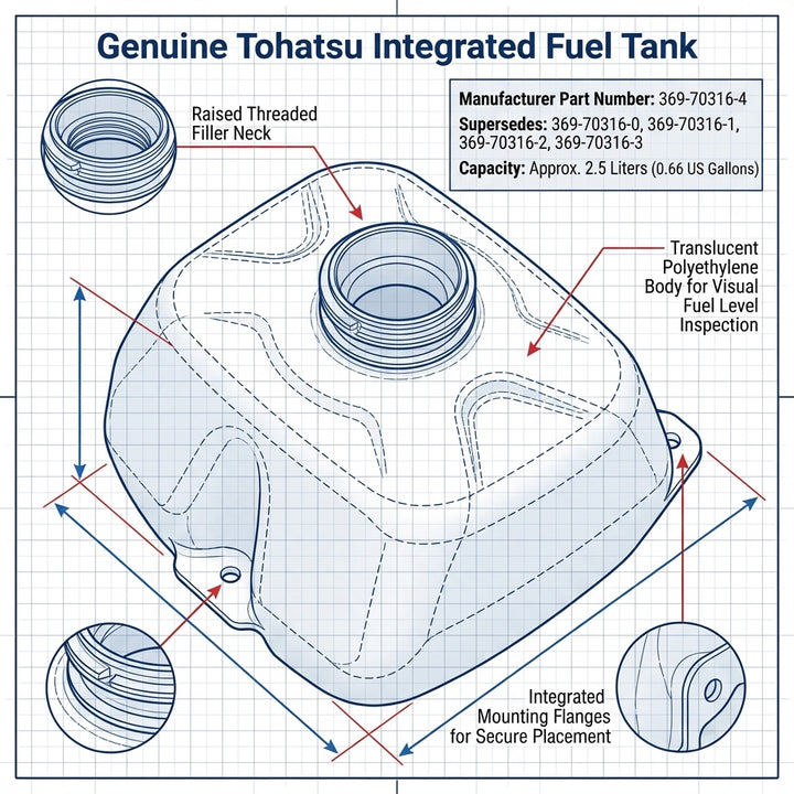 Genuine Tohatsu M4C M5B 2-Stroke Outboard Integrated Fuel Tank 369-70316-4