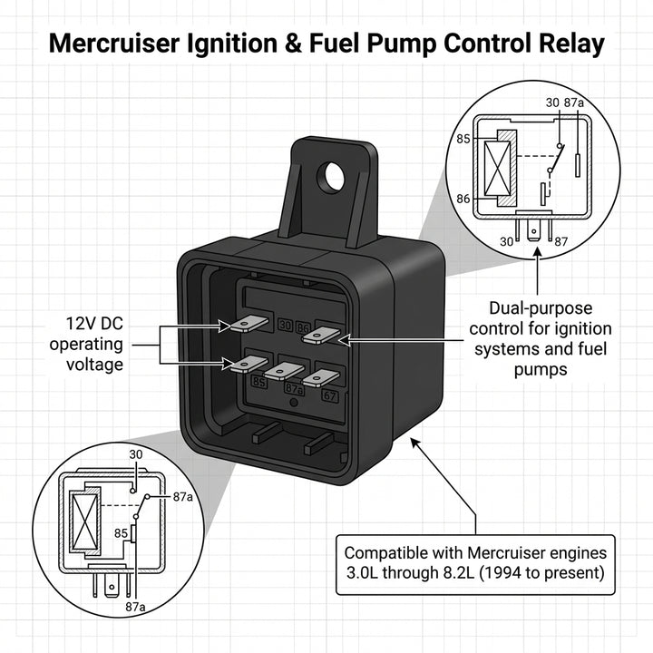 Relay for Mercruiser Indmar Ignition Fuel Pump 86-865202T Marine Aftermarket