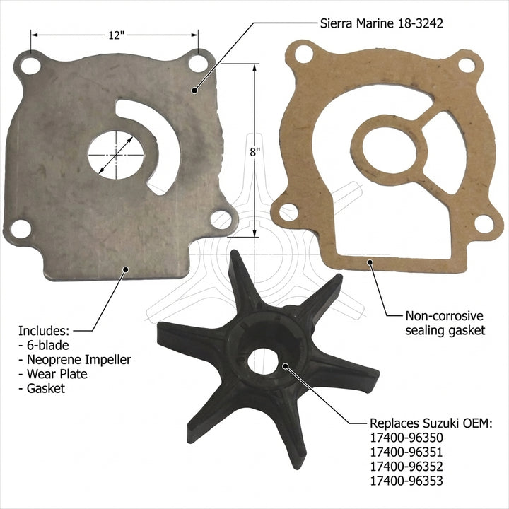 Sierra 18-3242 Impeller Repair Kit for Suzuki Outboards DF25 DF30 DF40 DF50 DT40