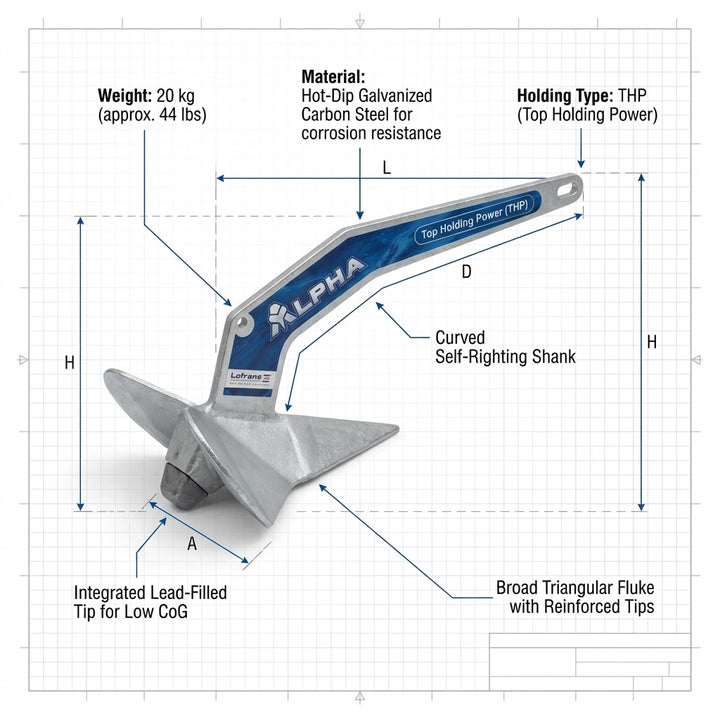 Lofrans' Anchor ALPHA THP 20 kg Hot-Dip Galvanised | 4Boats