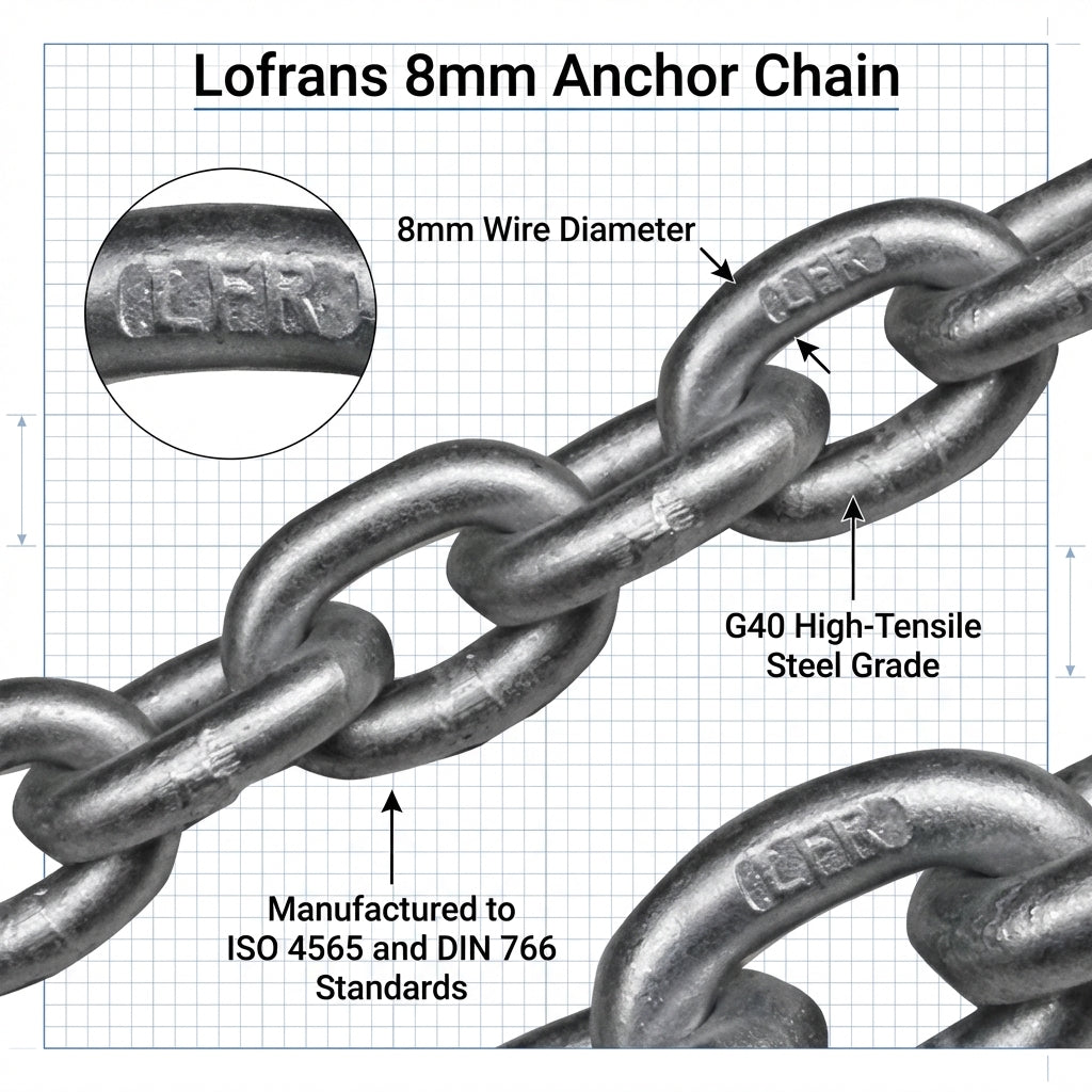 Lofrans 8mm Anchor Chain Galvanised G40 ISO 4565 DIN 766 Calibrated 723131