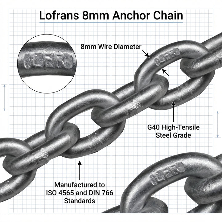 Lofrans 8mm Anchor Chain Galvanised G40 ISO 4565 DIN 766 Calibrated 723131
