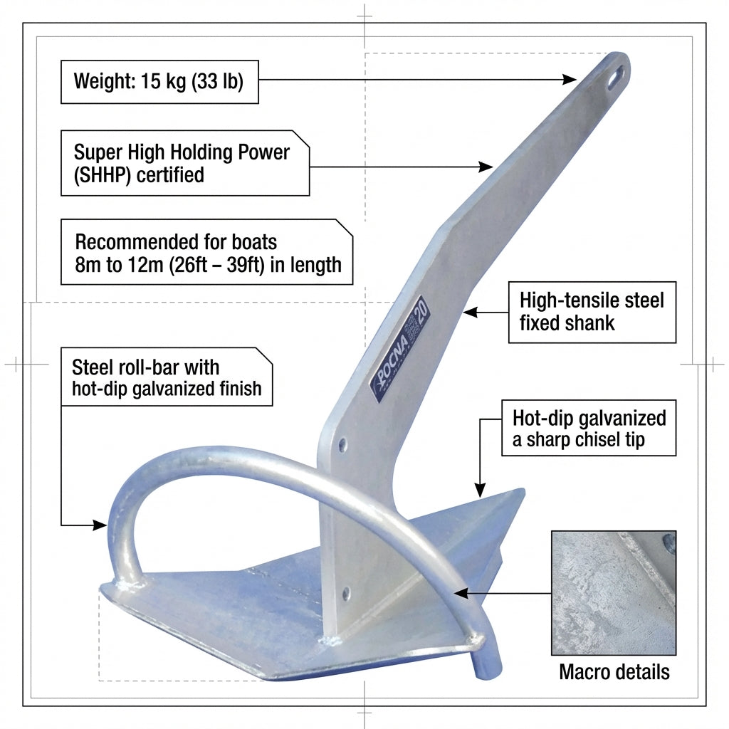Rocna 15kg Galvanized Anchor | 33lb Original Boat Anchor 77-106-035