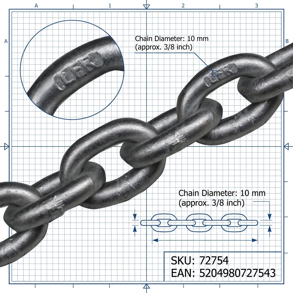 Lofrans 10mm G40 Hot-Dip Galvanised Calibrated Anchor Chain ISO 4565 - 50m Roll