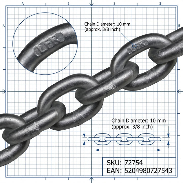 Lofrans 10mm G40 Hot-Dip Galvanised Calibrated Anchor Chain ISO 4565 - 50m Roll