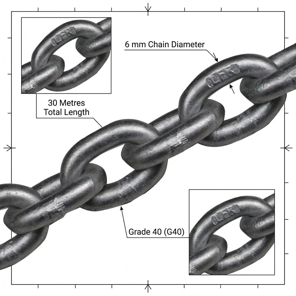 Lofrans 6mm Calibrated Anchor Chain 30m Galvanised ISO 4565 DIN 766 G40 72749