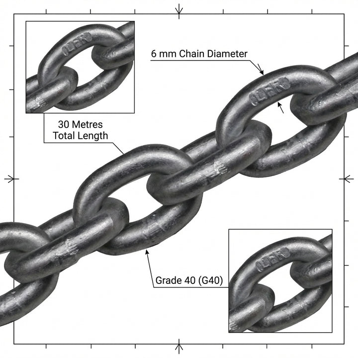 Lofrans 6mm Calibrated Anchor Chain 30m Galvanised ISO 4565 DIN 766 G40 72749