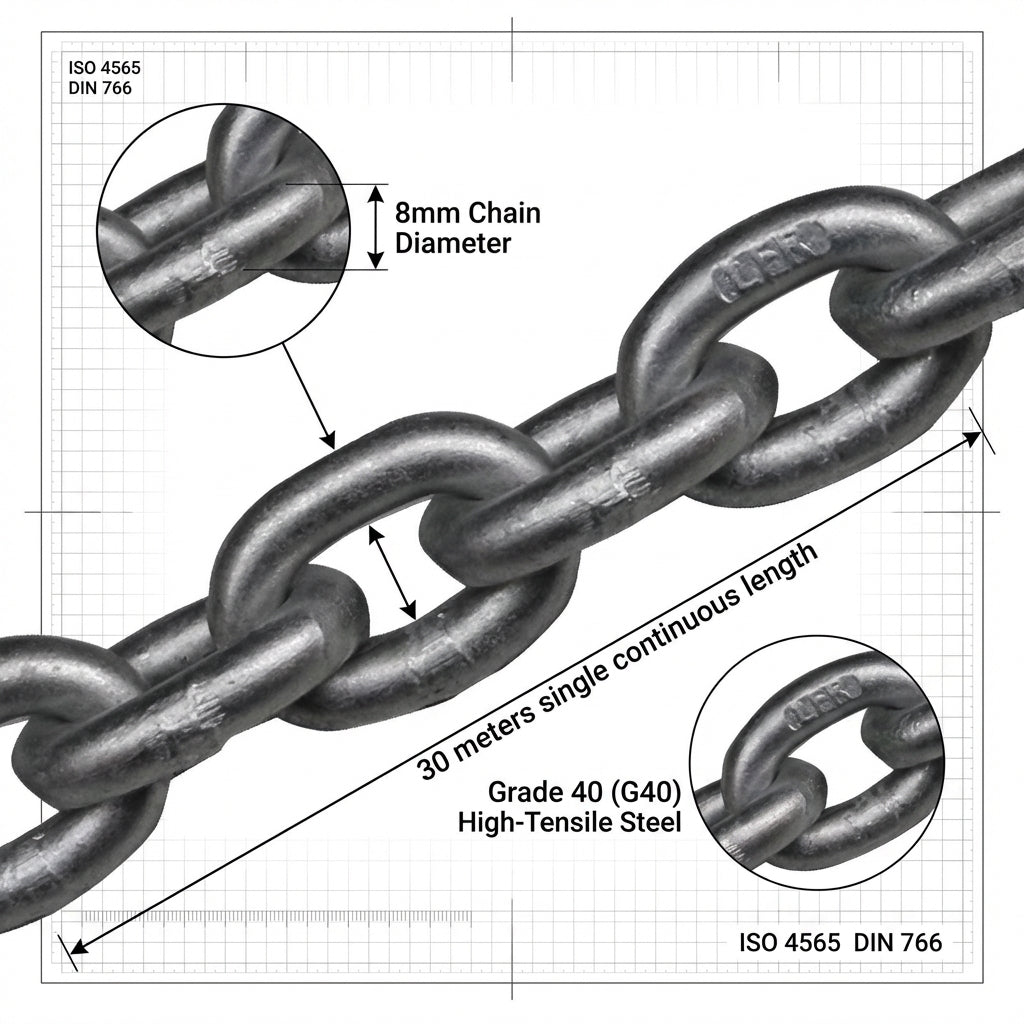Lofrans 8mm Galvanised Calibrated Anchor Chain 30m Pack G40 ISO 4565 DIN 766