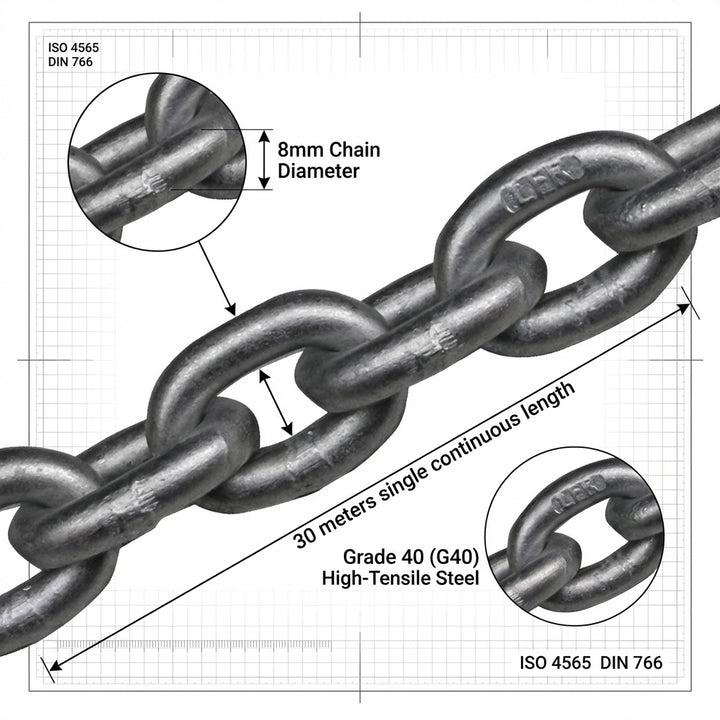 Lofrans 8mm Galvanised Calibrated Anchor Chain 30m Pack G40 ISO 4565 DIN 766
