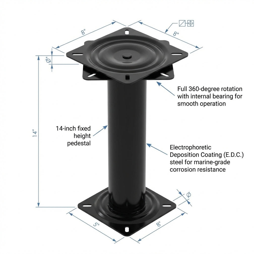 14" Boat Seat Pedestal 360° Swivel Black Steel Marine Mount Caravan Universal