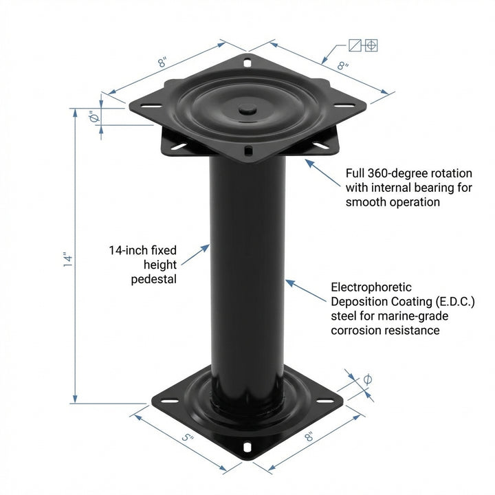14" Boat Seat Pedestal 360° Swivel Black Steel Marine Mount Caravan Universal