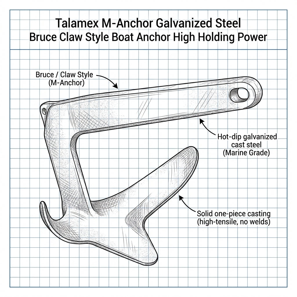 Talamex M-Anchor Galvanized Steel Bruce Claw Style Boat Anchor High Holding Power