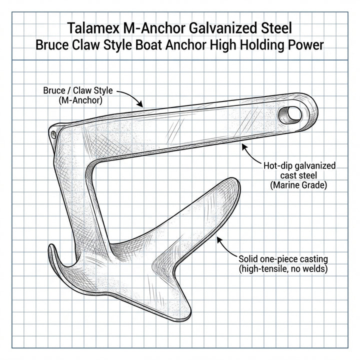 Talamex M-Anchor Galvanized Steel Bruce Claw Style Boat Anchor High Holding Power